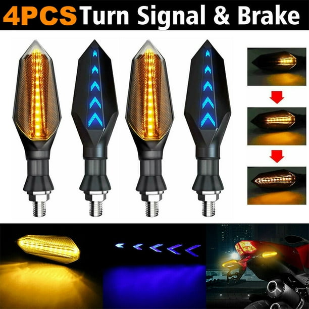 New 4Pcs 12V Motorcycle Brake Taillight Flasher Strobe Flowing Turn Signal Light